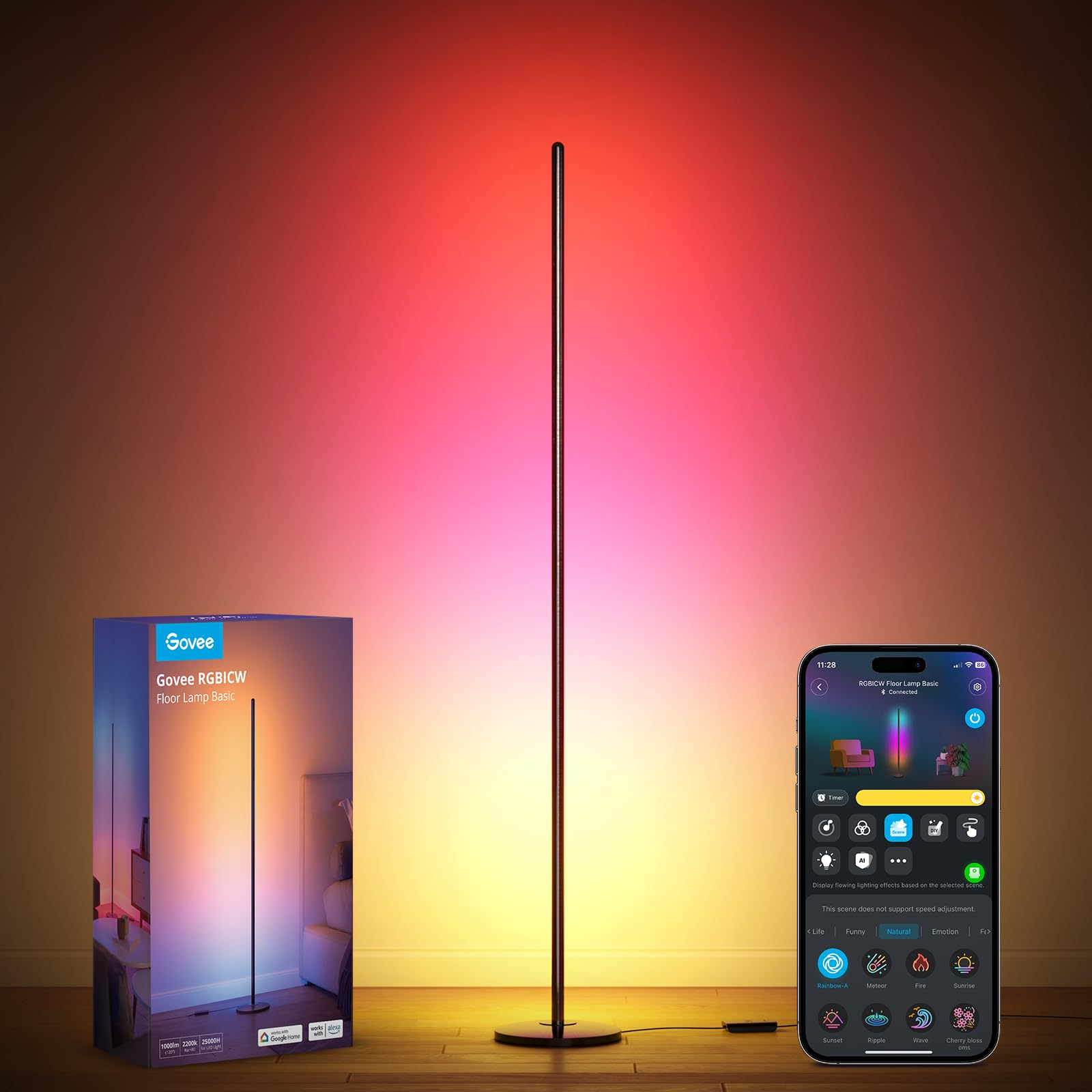 Merry & Bright LED Floor Lamp – Black, Smart Color-Changing