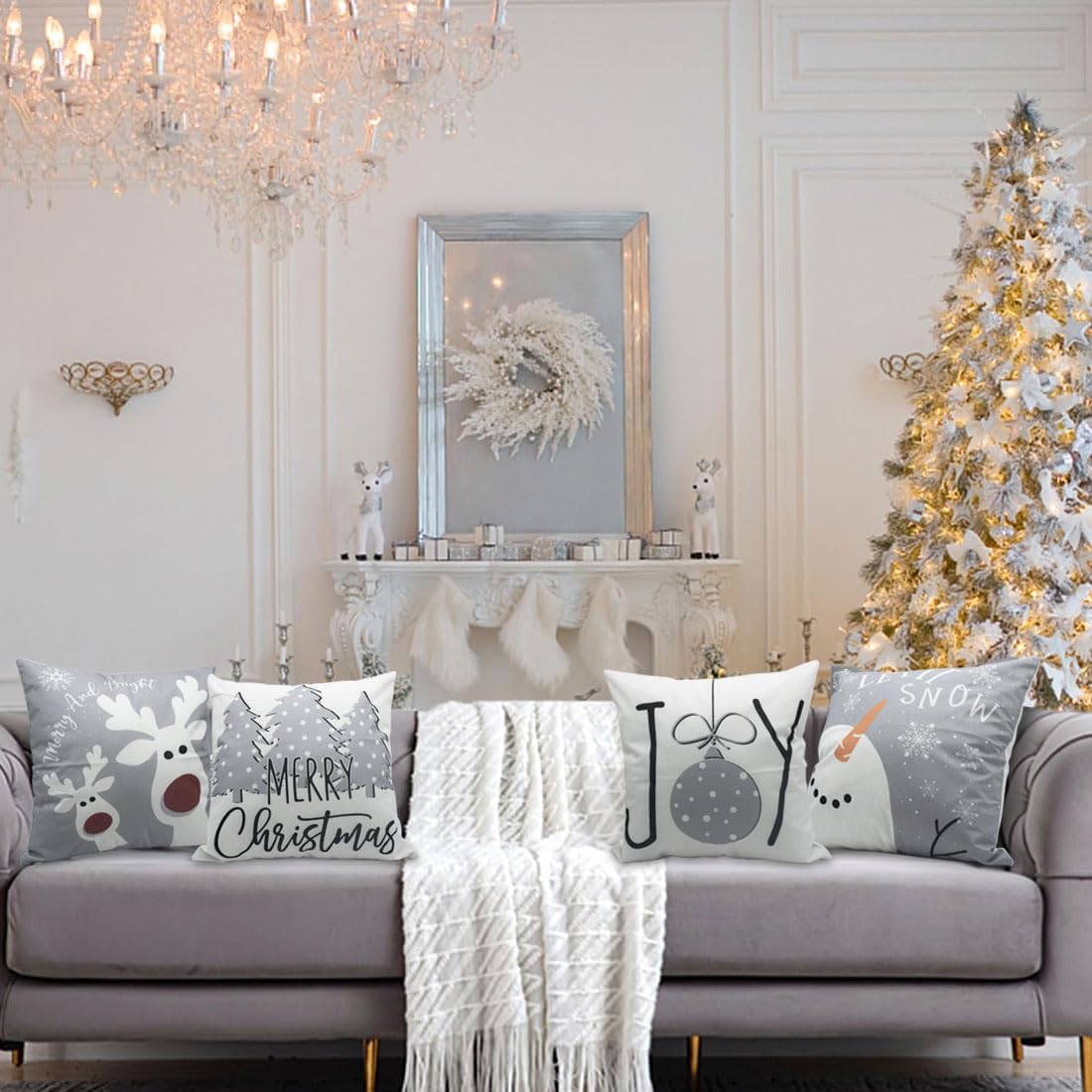 Merry & Bright: Christmas Pillow Covers Set – Snowman, Deer, Tree, Winter Holiday Decor, 18x18 inch