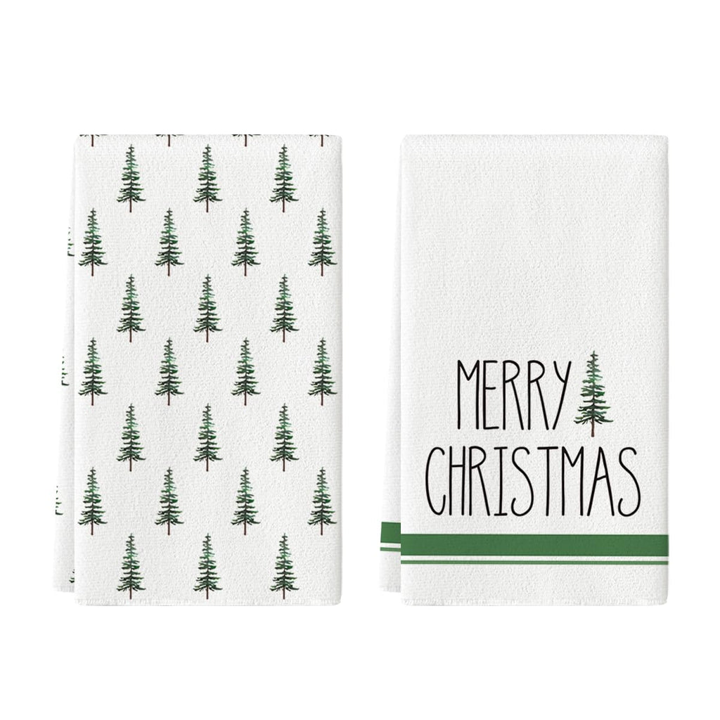 Merry & Bright: Green Christmas Dish Towels – Set of 2 Holiday Kitchen Towels 18 x 26 Inch