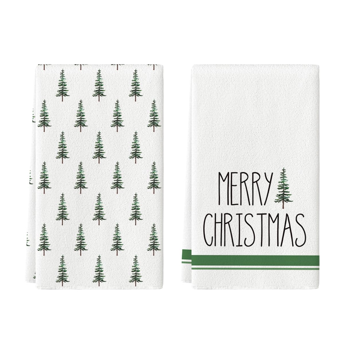 Merry & Bright: Green Christmas Dish Towels – Set of 2 Holiday Kitchen Towels 18 x 26 Inch
