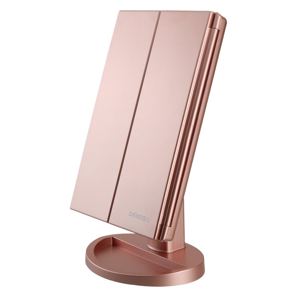 Merry & Bright LED Tri-Fold Makeup Mirror – Rose Gold, 21 Lights
