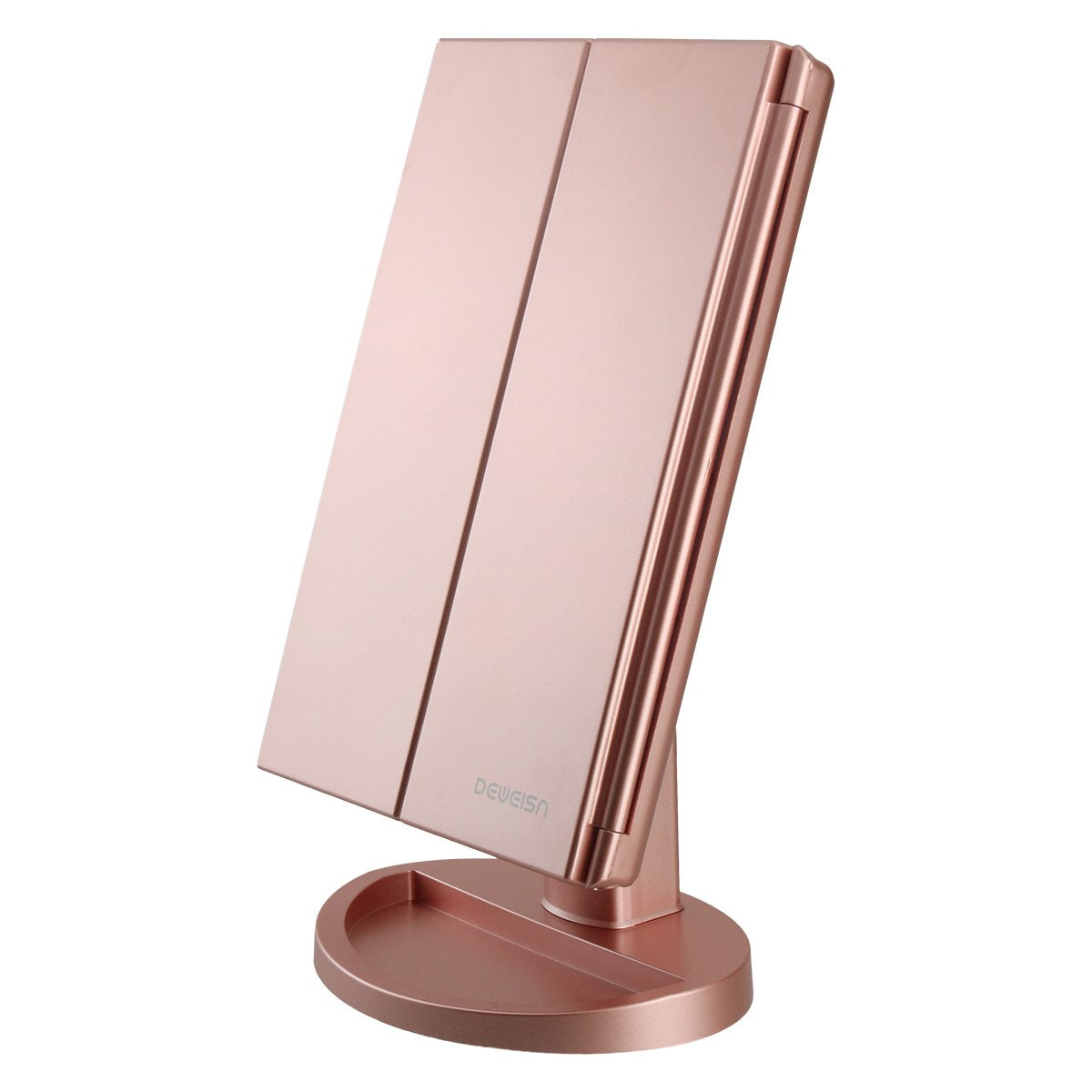 Merry & Bright LED Tri-Fold Makeup Mirror – Rose Gold, 21 Lights