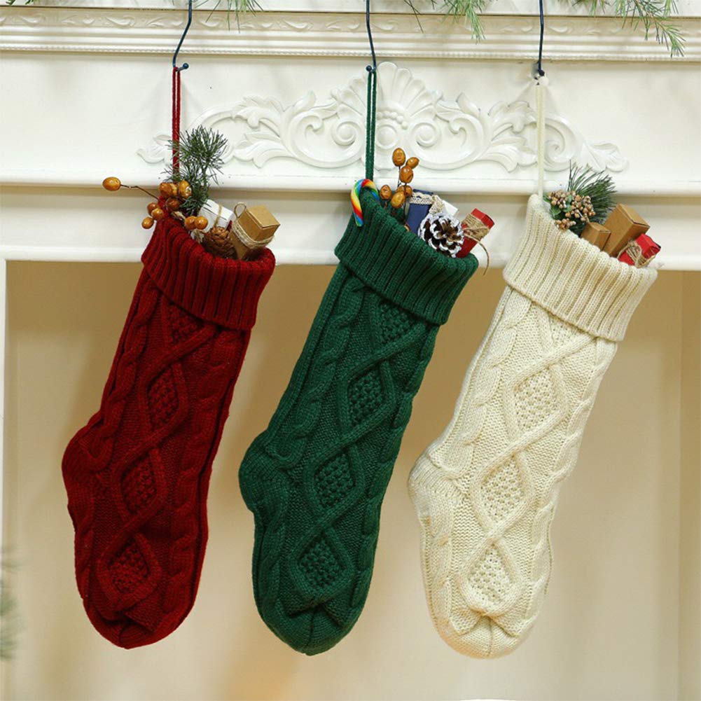 Merry & Bright Green Christmas Stocking – Knitted Holiday Sock