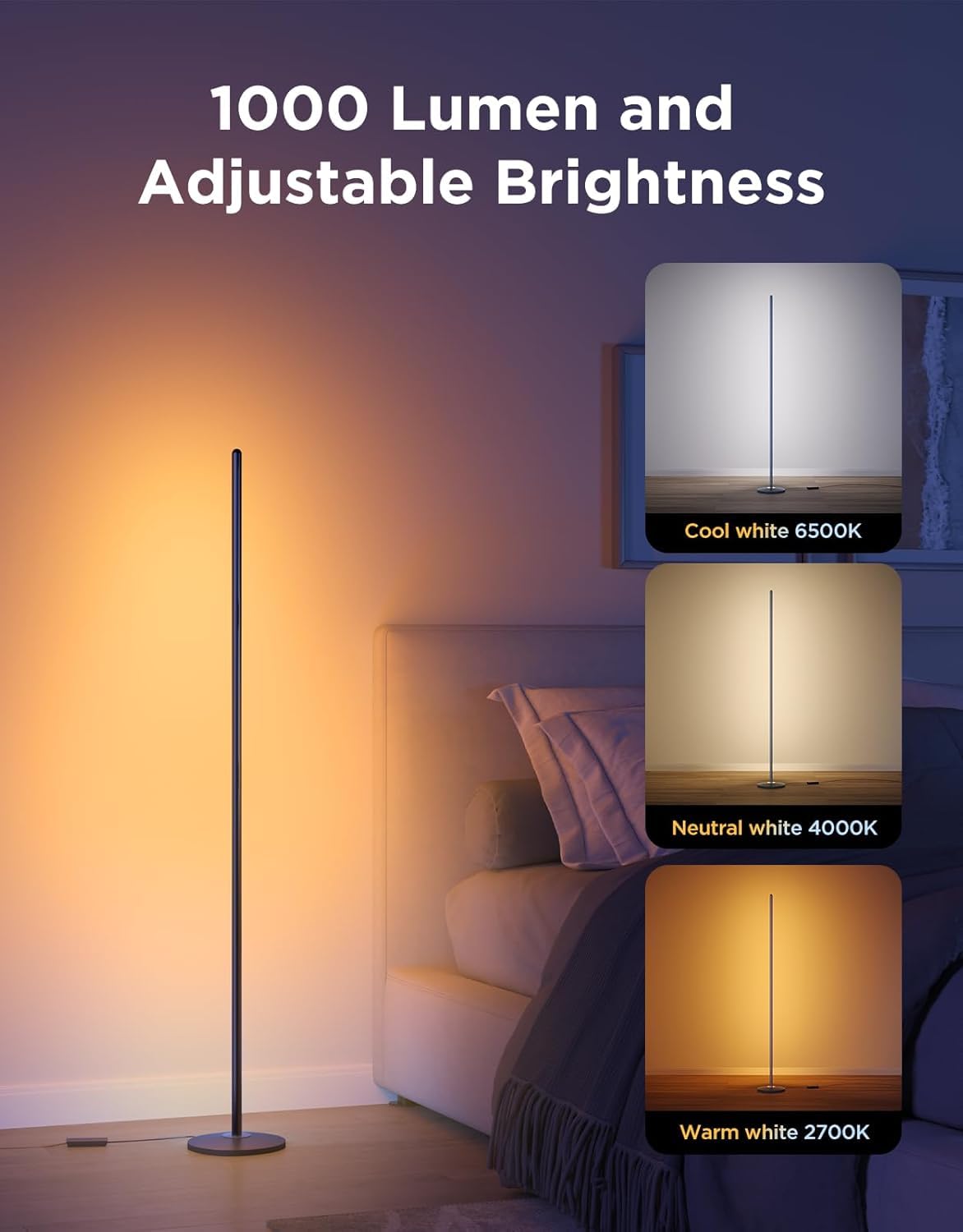 Merry & Bright LED Floor Lamp – Black, Smart Color-Changing