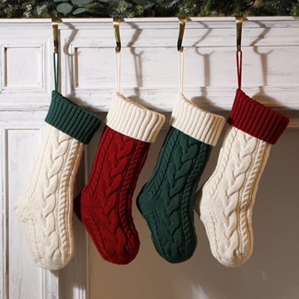 Merry & Bright Green & Ivory Christmas Stocking – 18" Holiday Sock