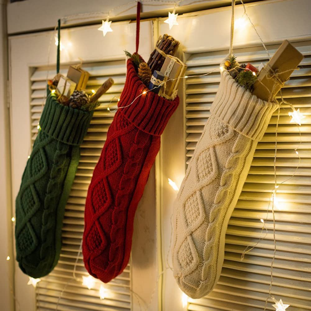 Merry & Bright Green & Ivory Christmas Stocking – 18" Holiday Sock