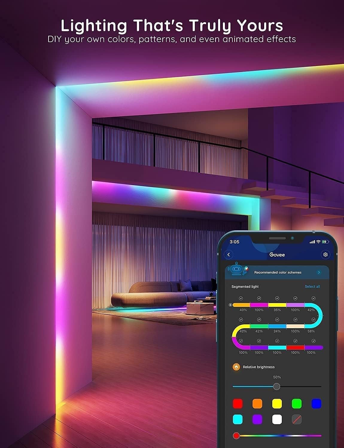 Merry & Bright Govee Smart LED Strip Lights – White, App Controlled