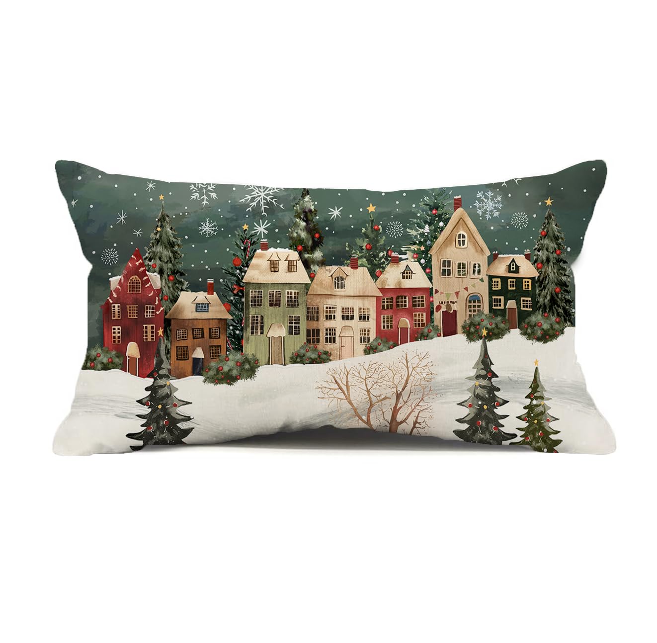 Merry & Bright: Green Christmas Linen Pillow Cover – 12x20 Inch Holiday Decor