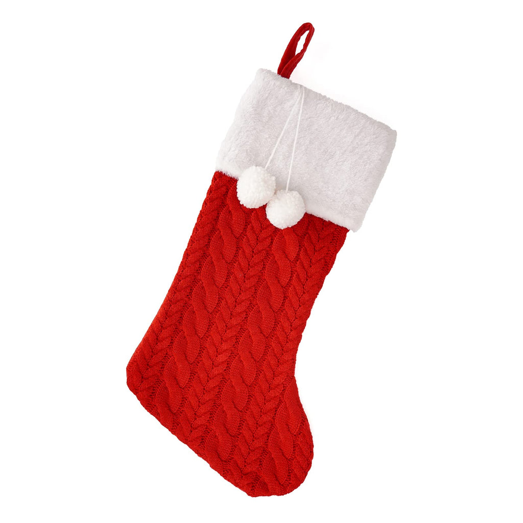 Merry & Bright Red Knit Christmas Stocking – Large Holiday Decor