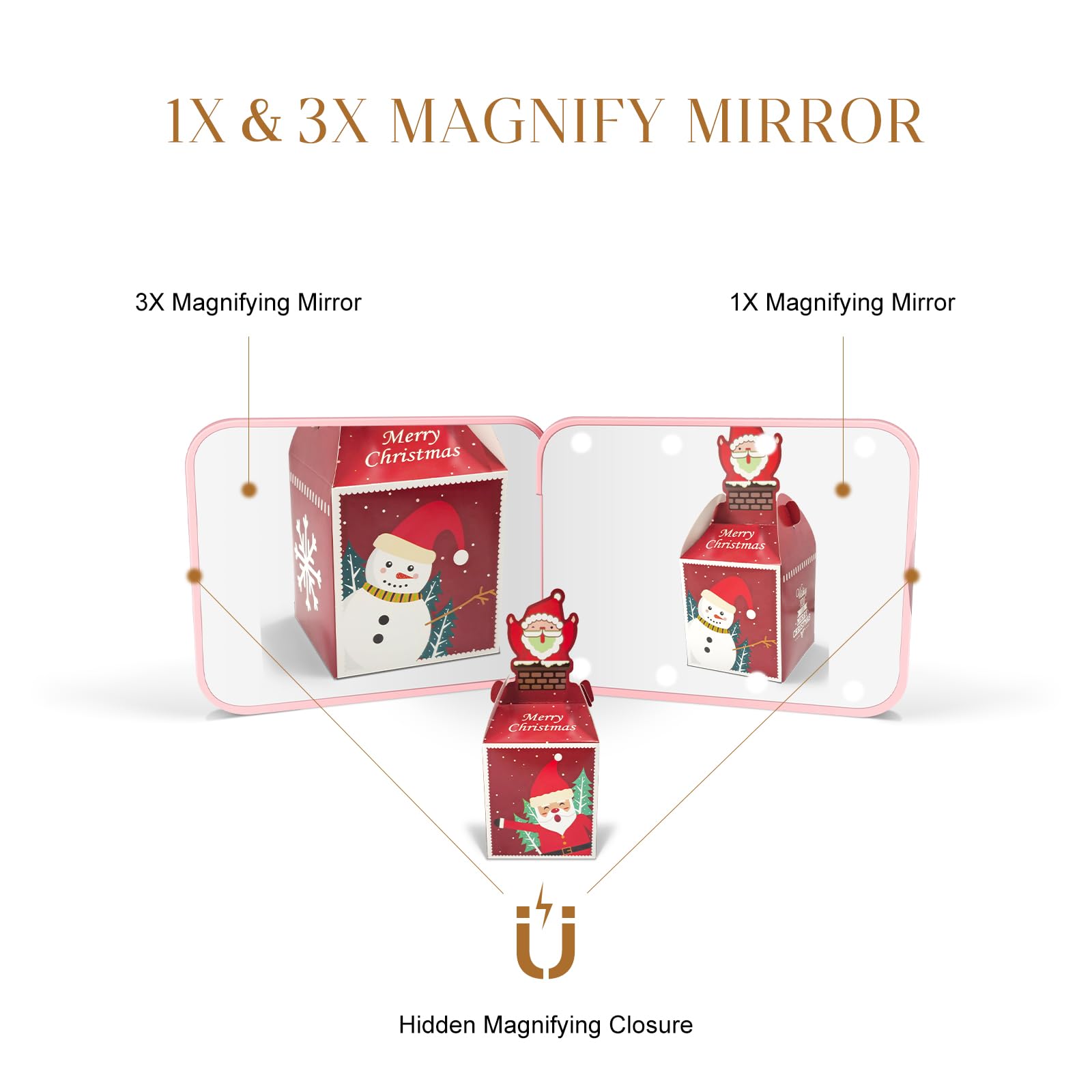 Merry & Bright LED Travel Mirror – Compact Pink Makeup Mirror with 8 Lights
