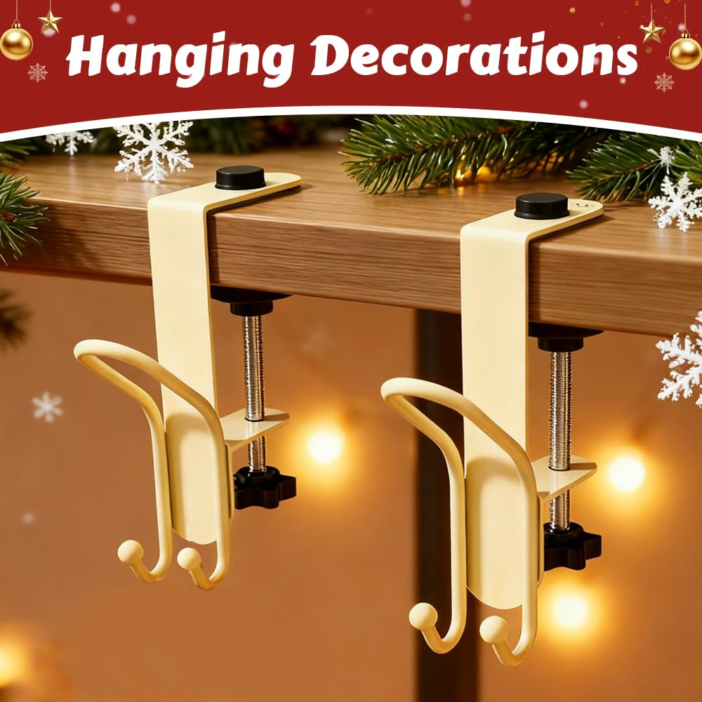 Merry & Bright 2025 Adjustable Gray 2-in-1 Stocking & Garland Holders – Heavy-Duty Metal Mantel Hooks (Set of 4)
