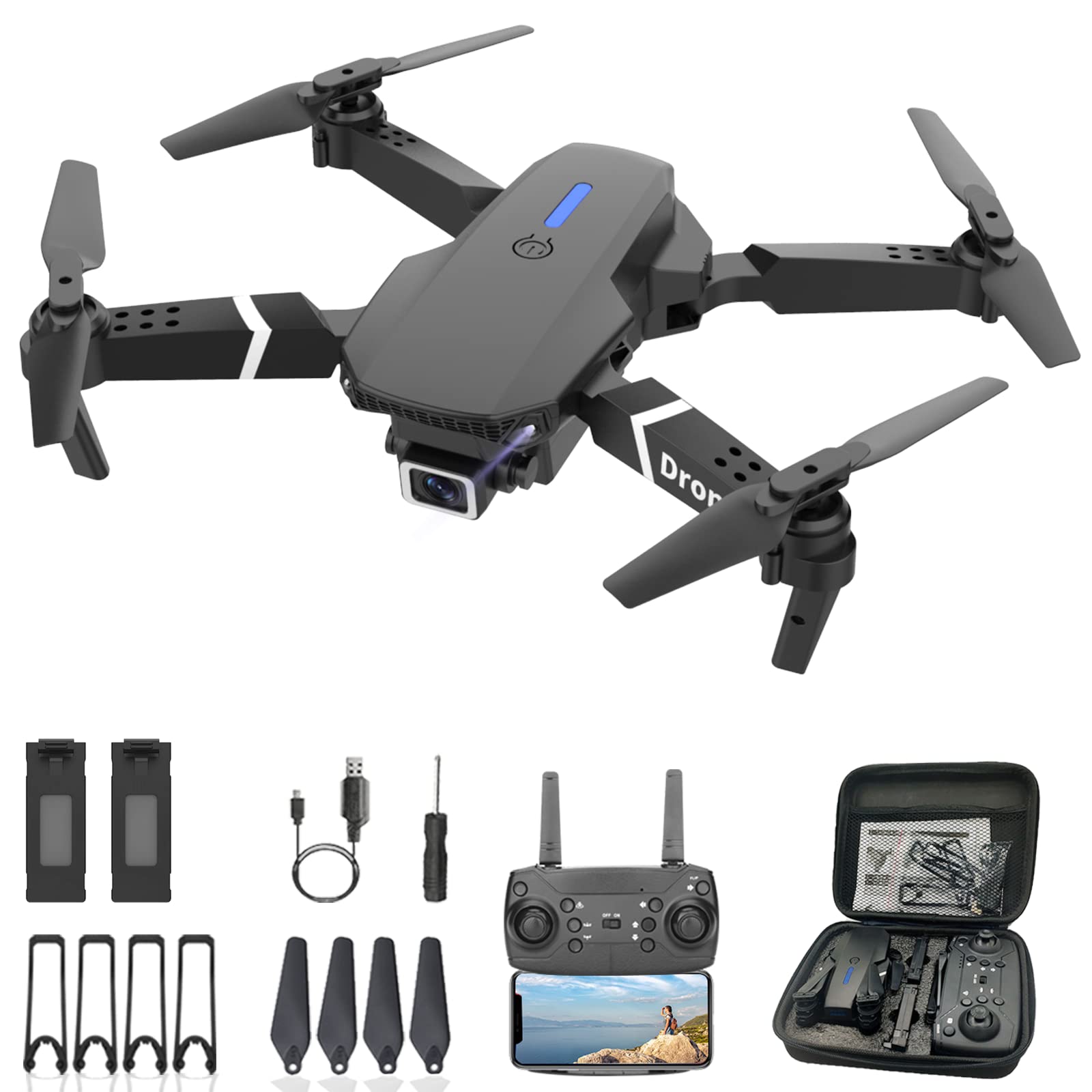 Merry & Bright: 1080P HD Foldable Drone – Dual Battery, Live Video & Carrying Case
