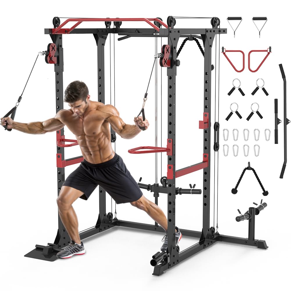 Merry & Bright: Heavy-Duty Squat Rack with Lat Pulldown & Accessories