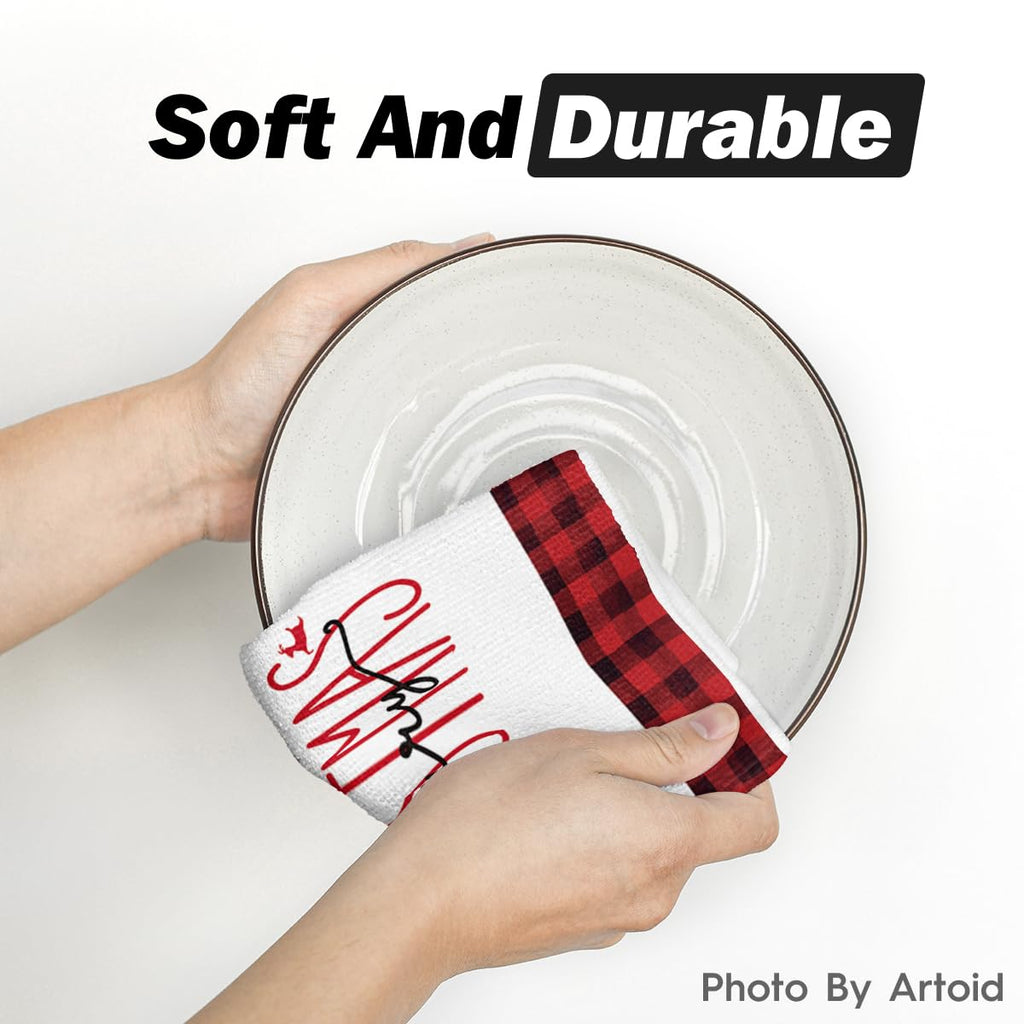 Merry & Bright: Artoid Mode Red & Black Christmas Dish Towels – Set of 4