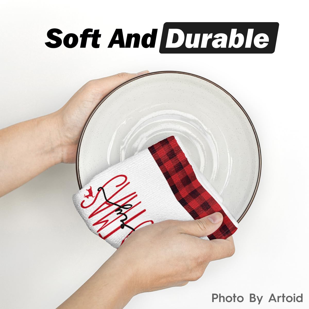 Merry & Bright: Artoid Mode Red & Black Christmas Dish Towels – Set of 4