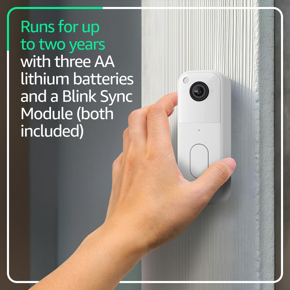 Merry & Bright All-new Blink Video Doorbell + Mini 2 – Motion & chime alerts, HD viewing, and two way audio. Sync Module Core included – 1 camera system + two Mini 2 (White/White)