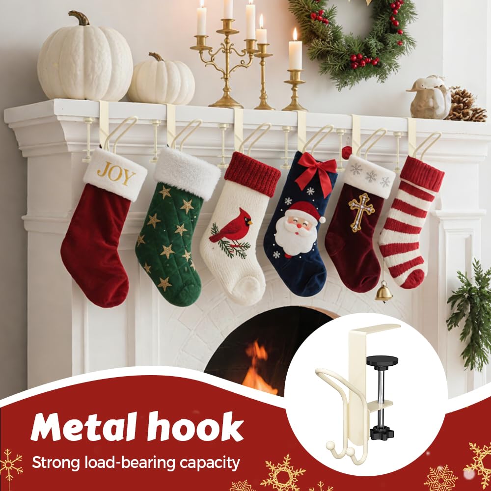 Merry & Bright 2025 Adjustable Gray 2-in-1 Stocking & Garland Holders – Heavy-Duty Metal Mantel Hooks (Set of 4)