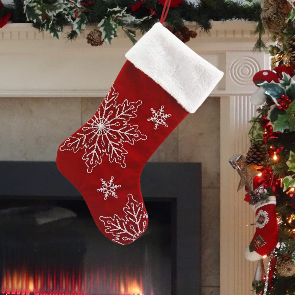 Merry & Bright 18" Red Snowflake Christmas Stocking