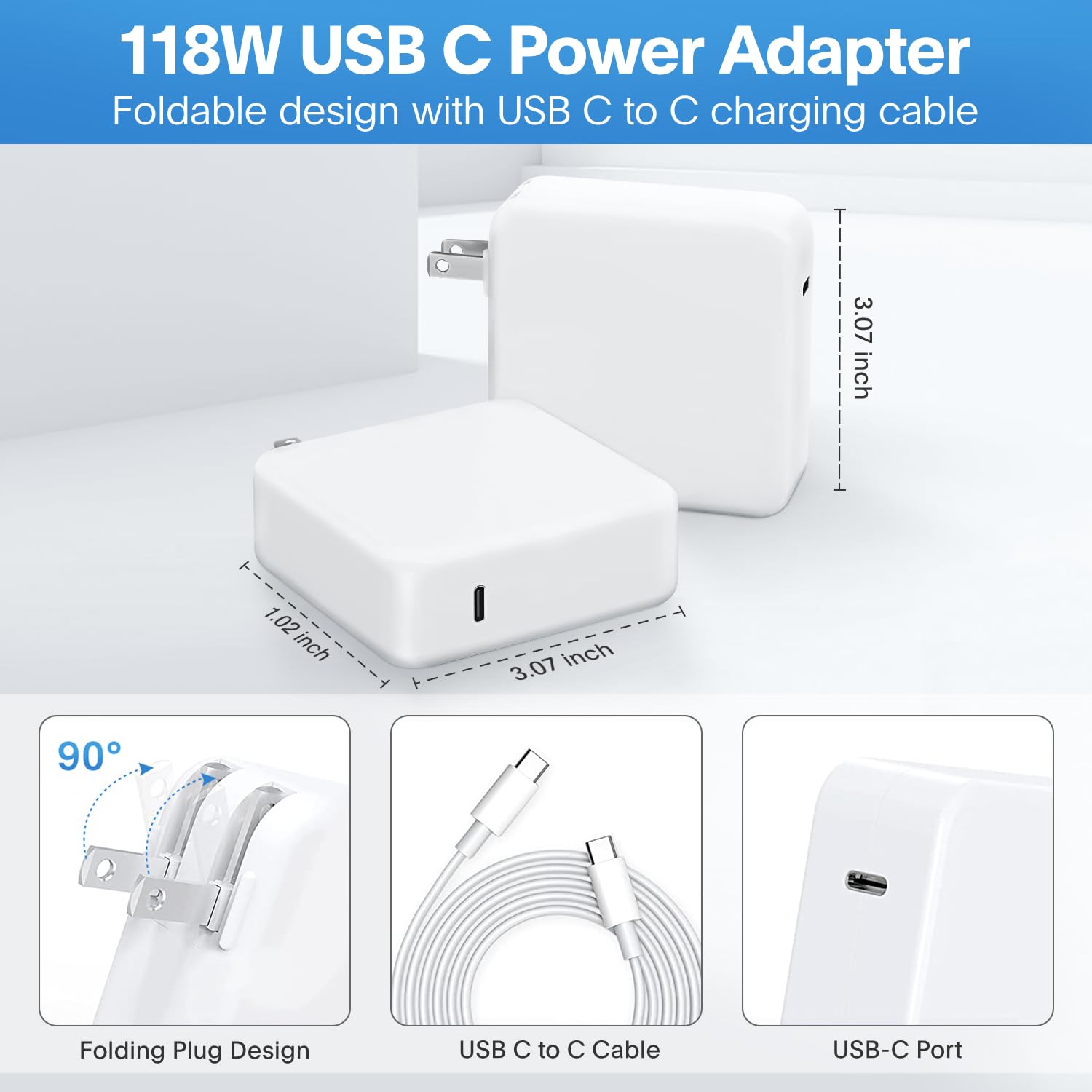Merry & Bright Mac Book Pro Charger - 118W USB C Charger Fast Charger