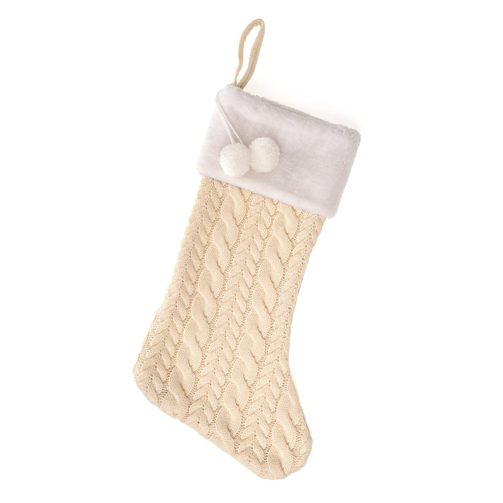 Merry & Bright  White Knit Christmas Stocking – Large Holiday Decor