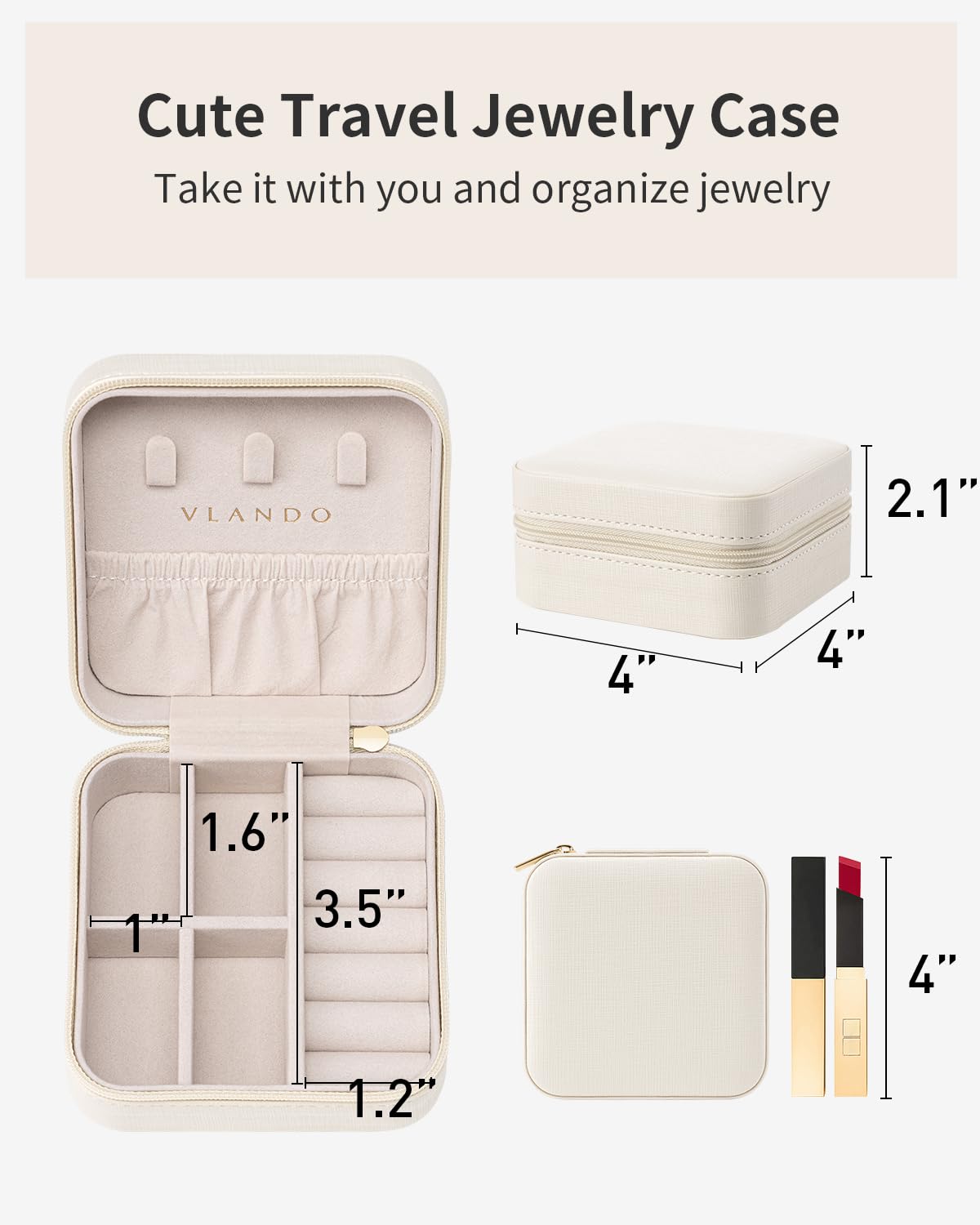Merry & Bright Travel Jewelry Organizer – Portable PU Leather Case, Beige