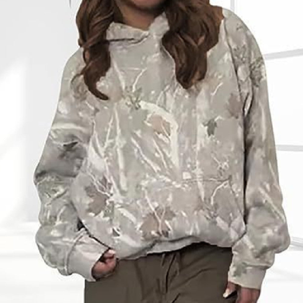 Merry & Bright Women’s Floral Hoodie Pullover – Loose Fit with Lantern Sleeves