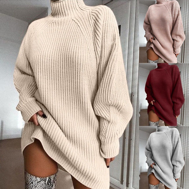 Merry & Bright Solid Turtleneck Long Sweater Winter Warm Women Sweater Dress