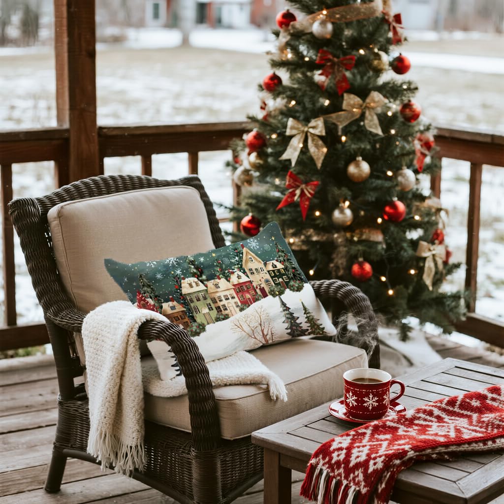 Merry & Bright: Green Christmas Linen Pillow Cover – 12x20 Inch Holiday Decor