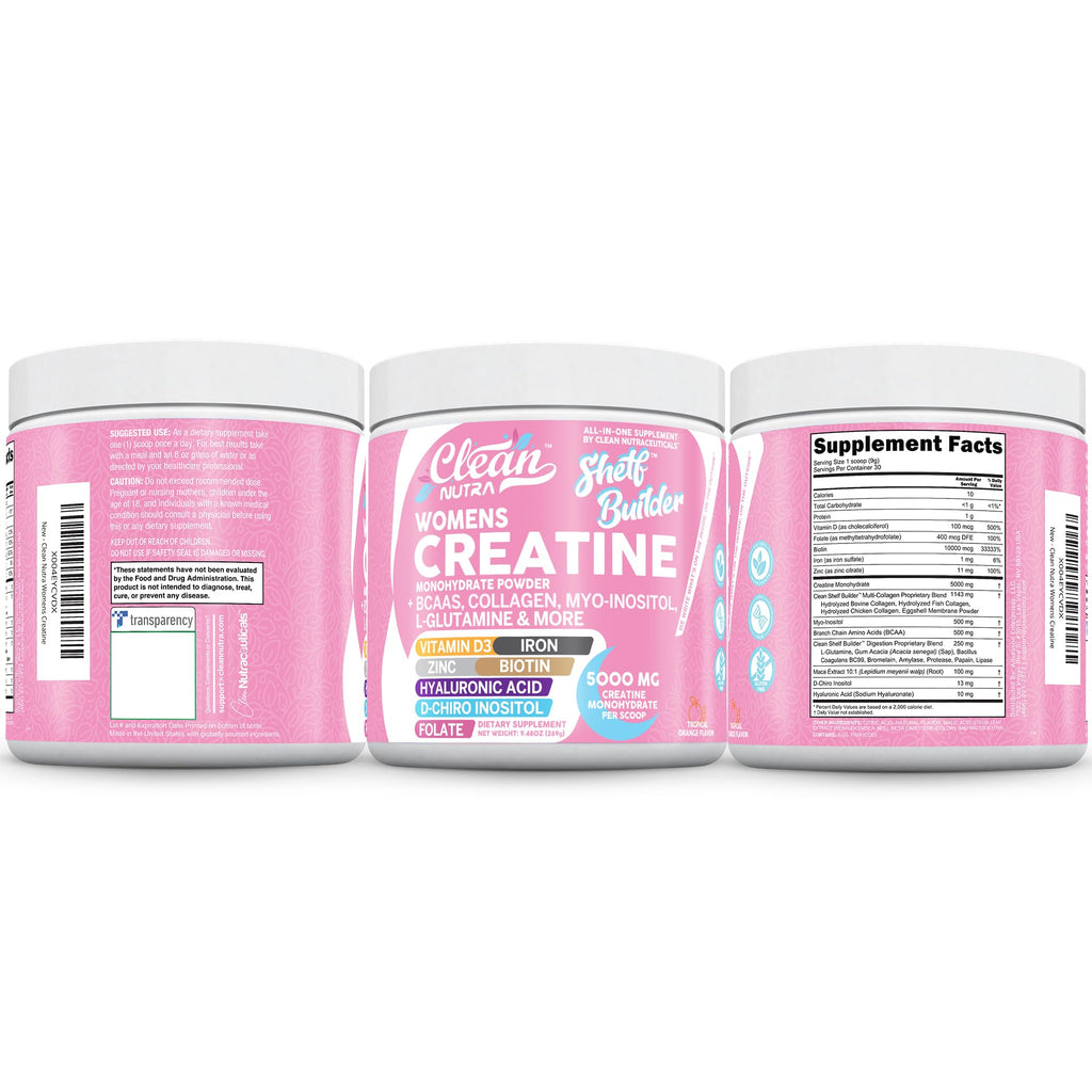 Merry & Bright Clean Nutraceuticals Women's Creatine & BCAA Powder – Pink/White