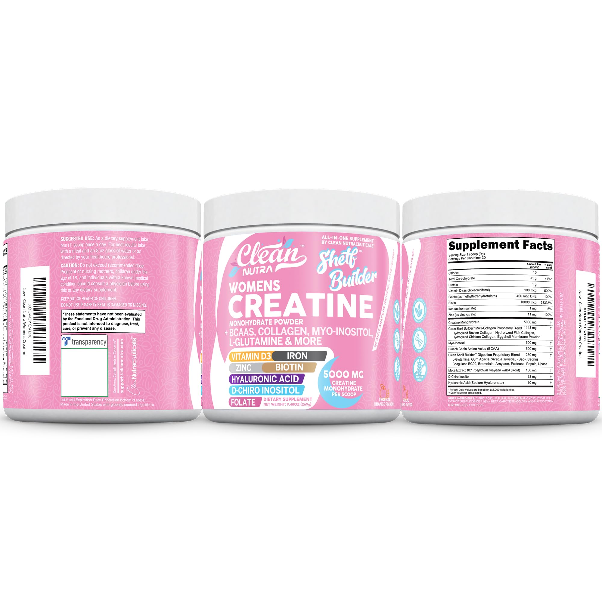 Merry & Bright Clean Nutraceuticals Women's Creatine & BCAA Powder – Pink/White