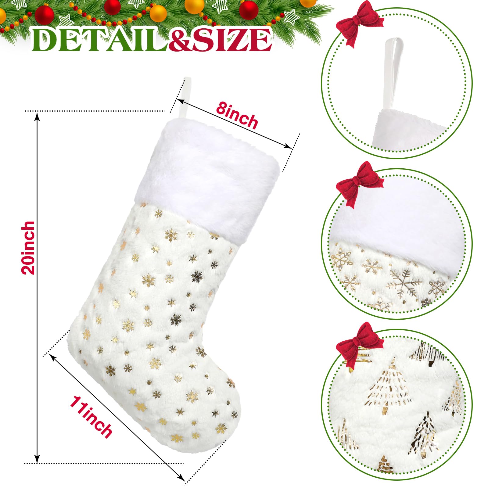 Merry & Bright White Christmas Stockings Set of 6