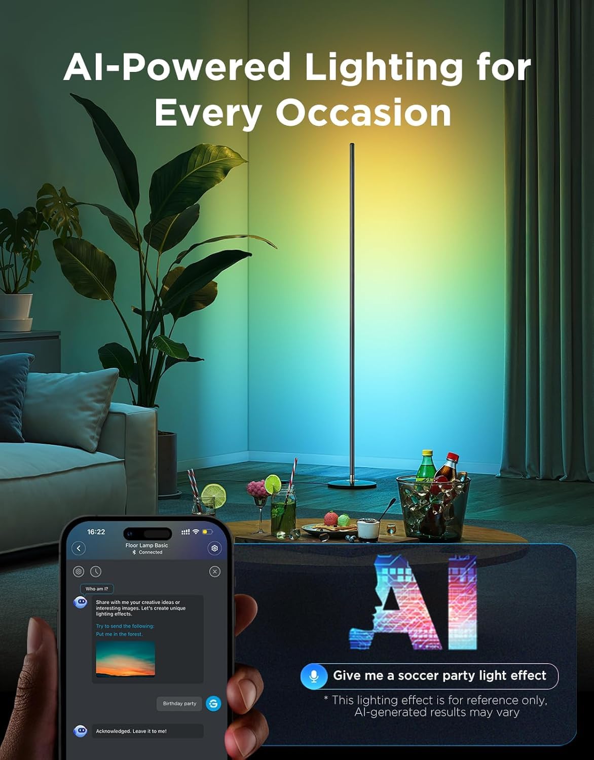 Merry & Bright LED Floor Lamp – Black, Smart Color-Changing