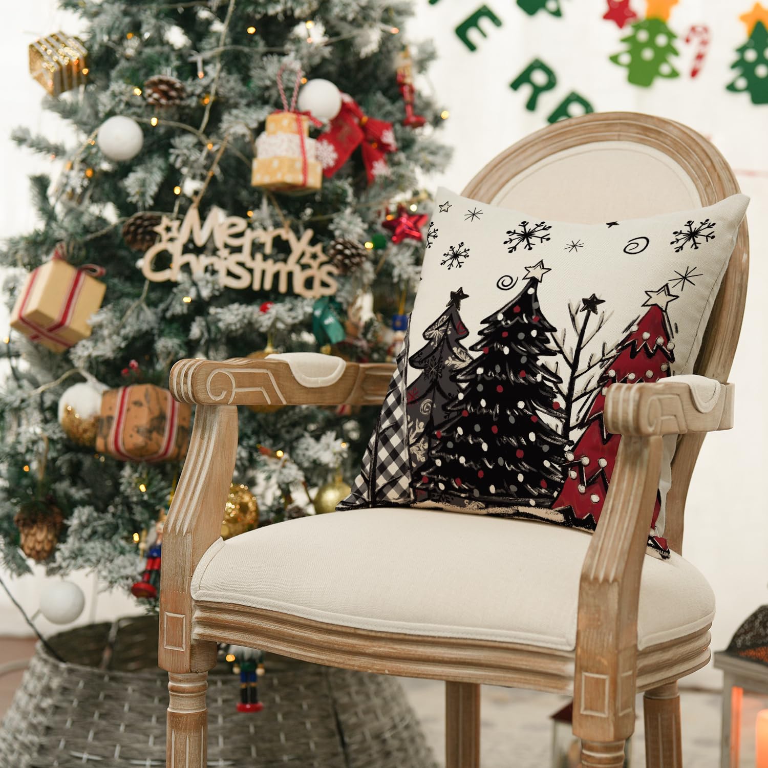 Merry & Bright: Red & Black Christmas Pillow Covers – Set of 4