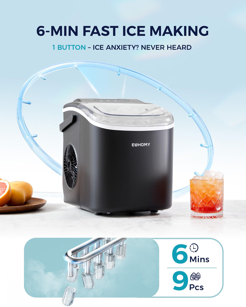 Merry & Bright Countertop Ice Maker Machine 26lbs in 24Hrs