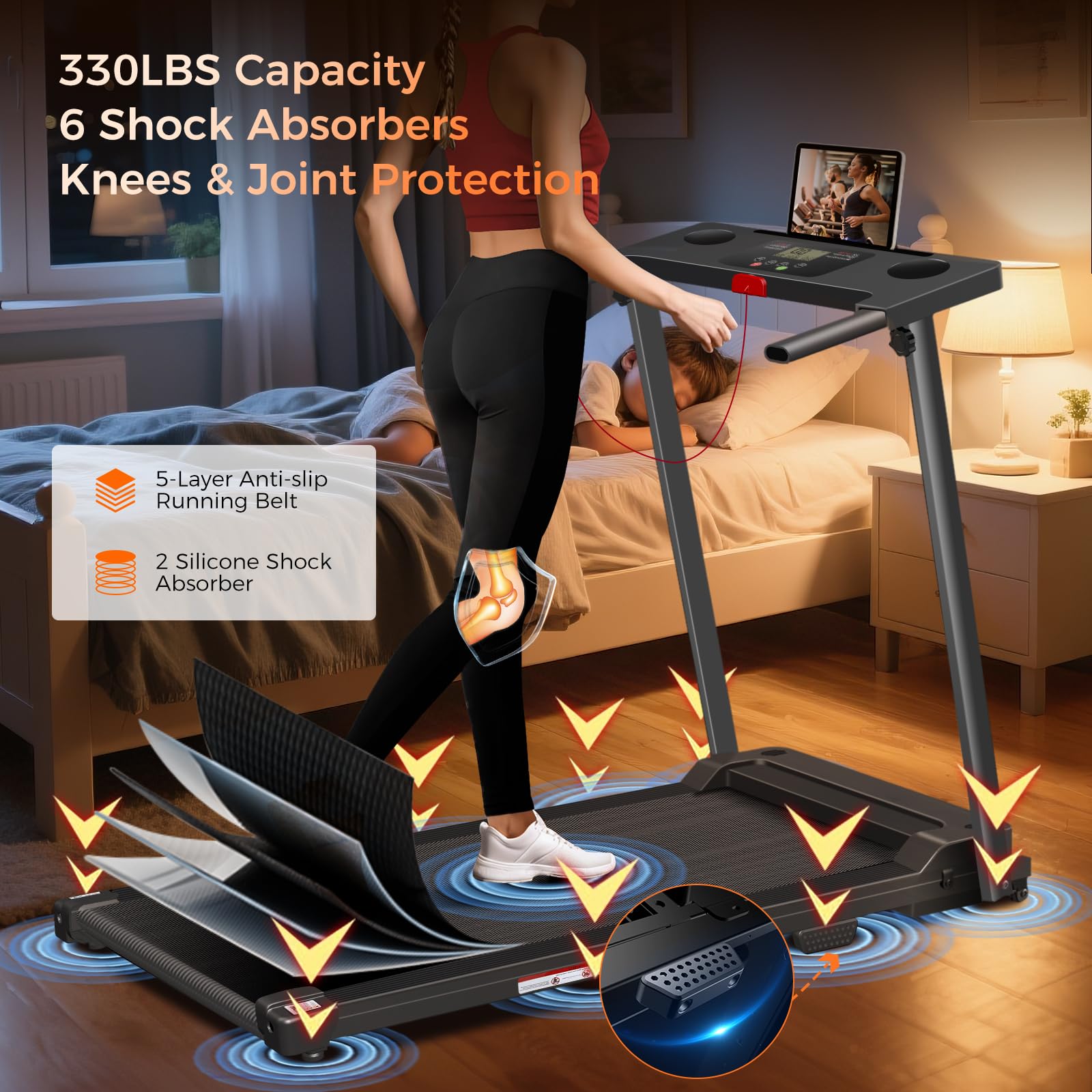 Merry & Bright: Foldable Home Treadmill – 3.0HP Quiet Walking & Running Pad