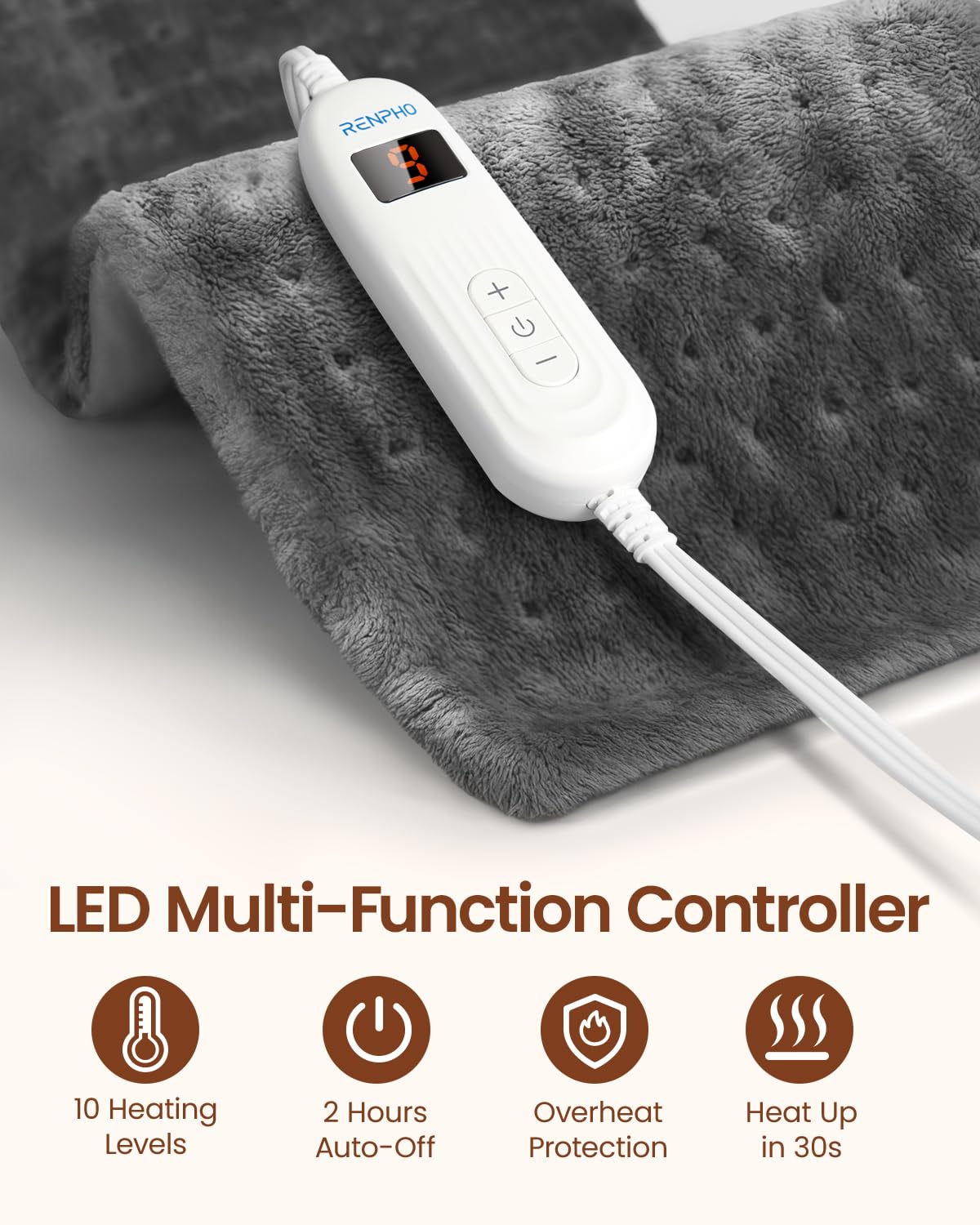 Merry & Bright X-Large Fast Heating Pad – 10-Setting Neck & Back Relief