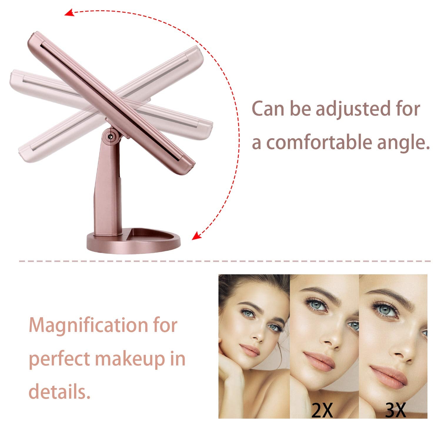 Merry & Bright LED Tri-Fold Makeup Mirror – Rose Gold, 21 Lights
