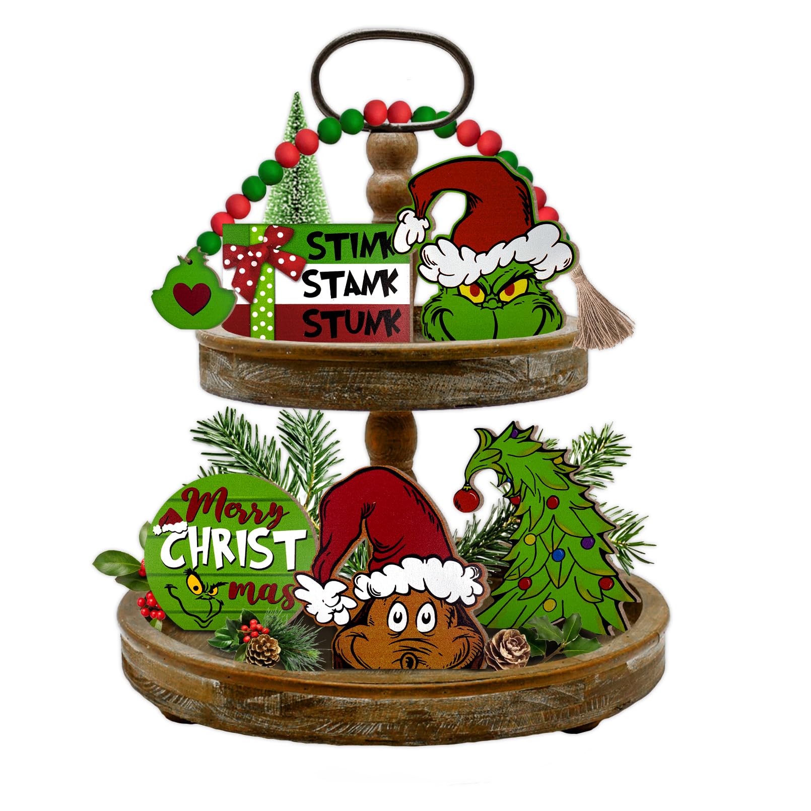 Merry & Bright: Green Christmas Tiered Tray Decor Set – 6-Piece Holiday Display