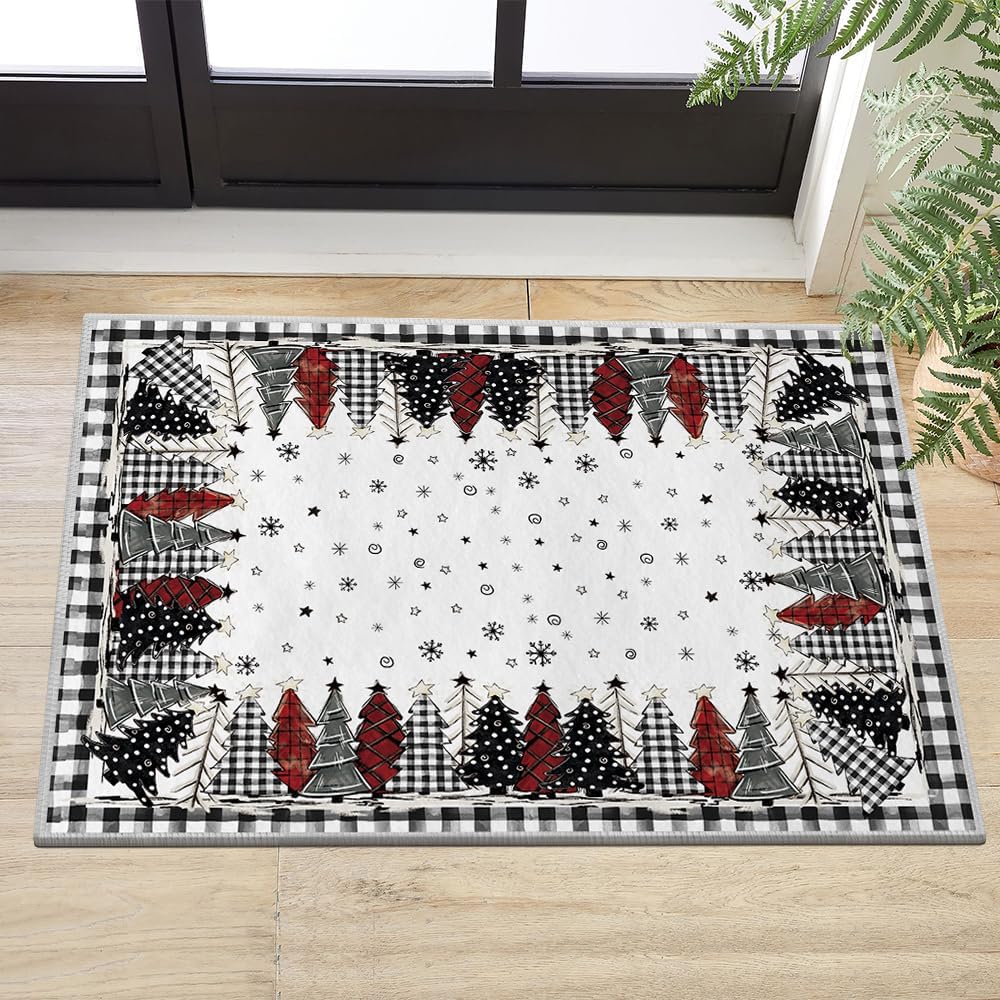 Merry & Bright: Black & White Christmas Area Rug – 2 x 3 Ft Holiday Doormat