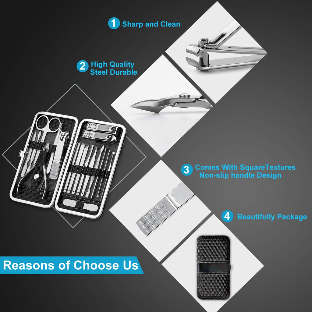 Merry & Bright 18-Piece Professional Manicure & Grooming Kit – Travel Leather Case