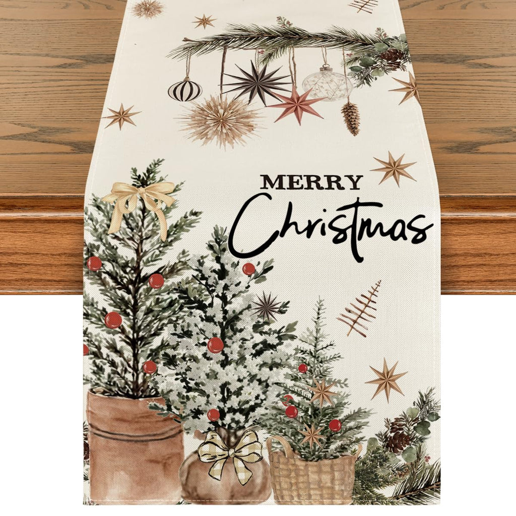Merry & Bright: Beige Christmas Table Runner – Festive 13"x72" Decor