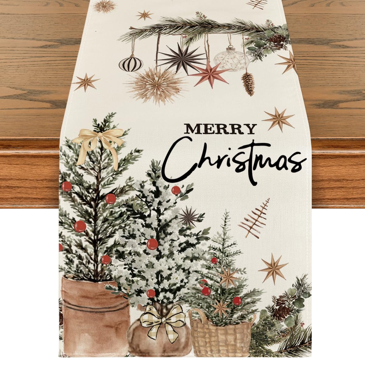 Merry & Bright: Beige Christmas Table Runner – Festive 13"x72" Decor