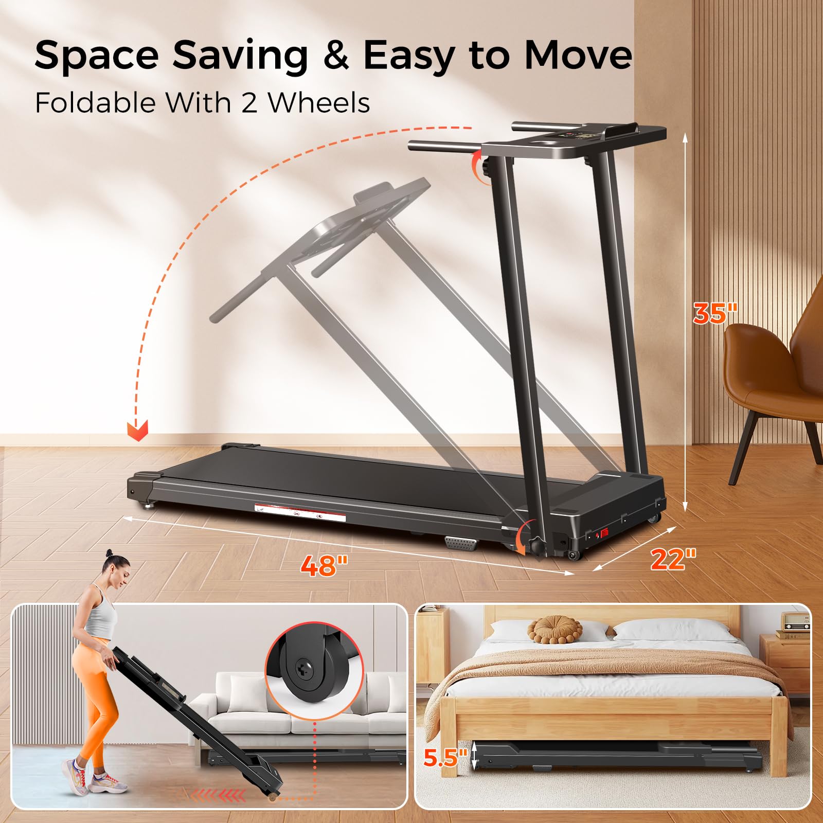 Merry & Bright: Foldable Home Treadmill – 3.0HP Quiet Walking & Running Pad