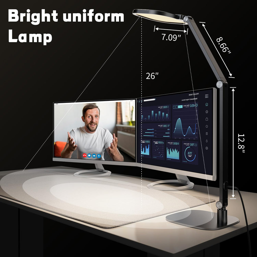 Merry & Bright  LED Desk Lamp – Adjustable Black Desktop Light with 30 Modes