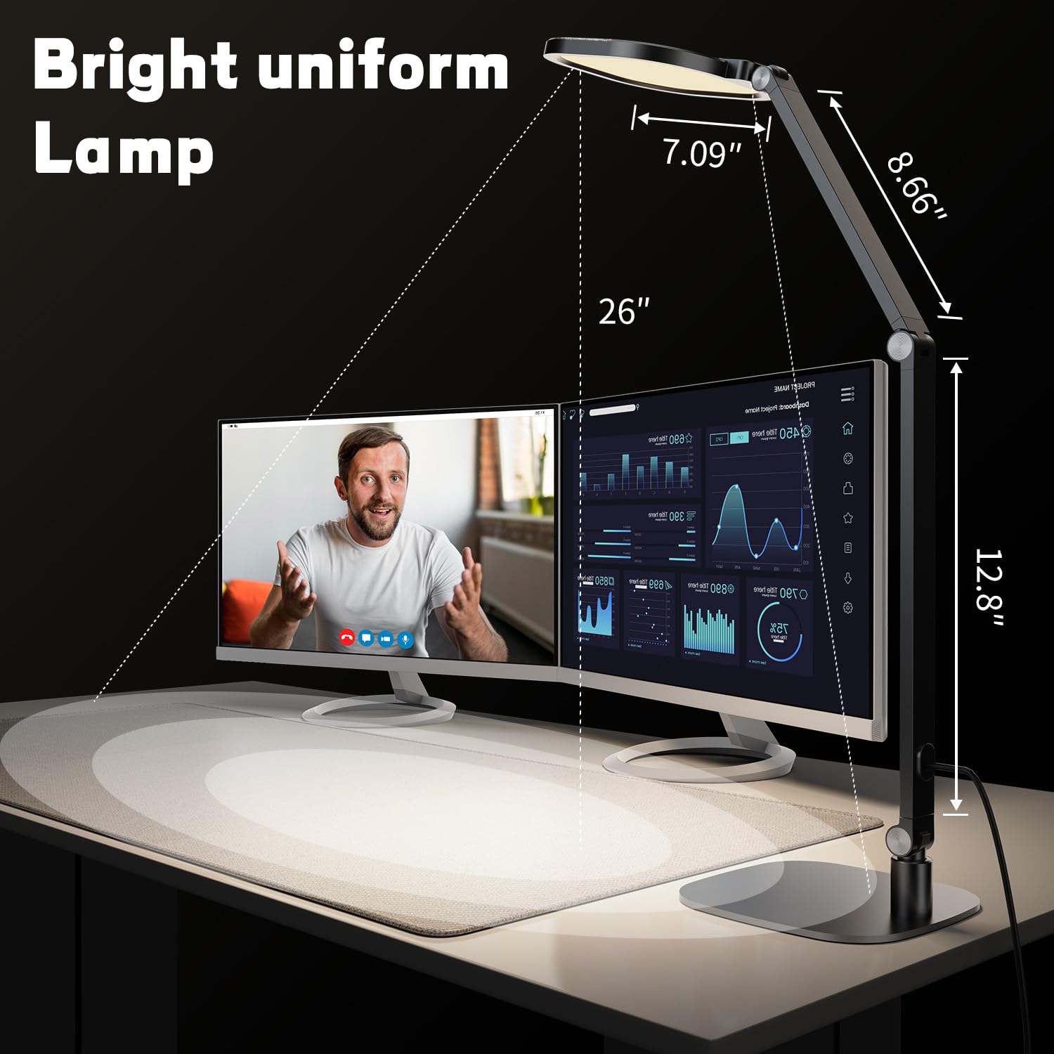 Merry & Bright  LED Desk Lamp – Adjustable Black Desktop Light with 30 Modes