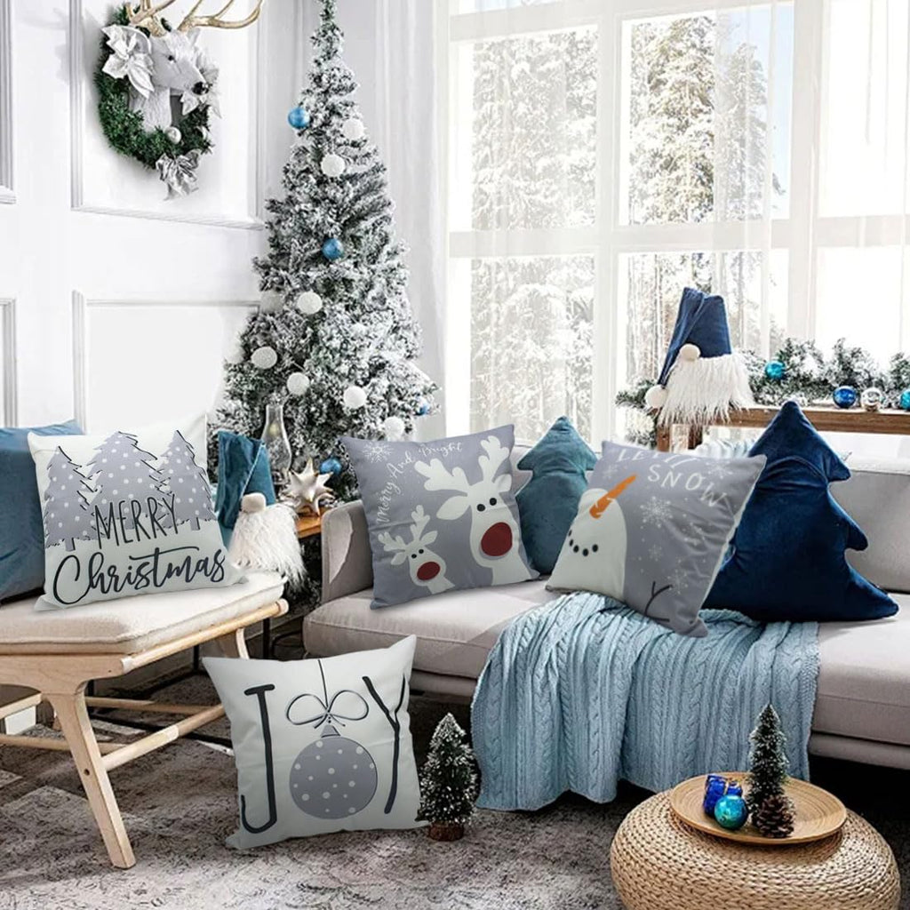 Merry & Bright: Christmas Pillow Covers Set – Snowman, Deer, Tree, Winter Holiday Decor, 18x18 inch