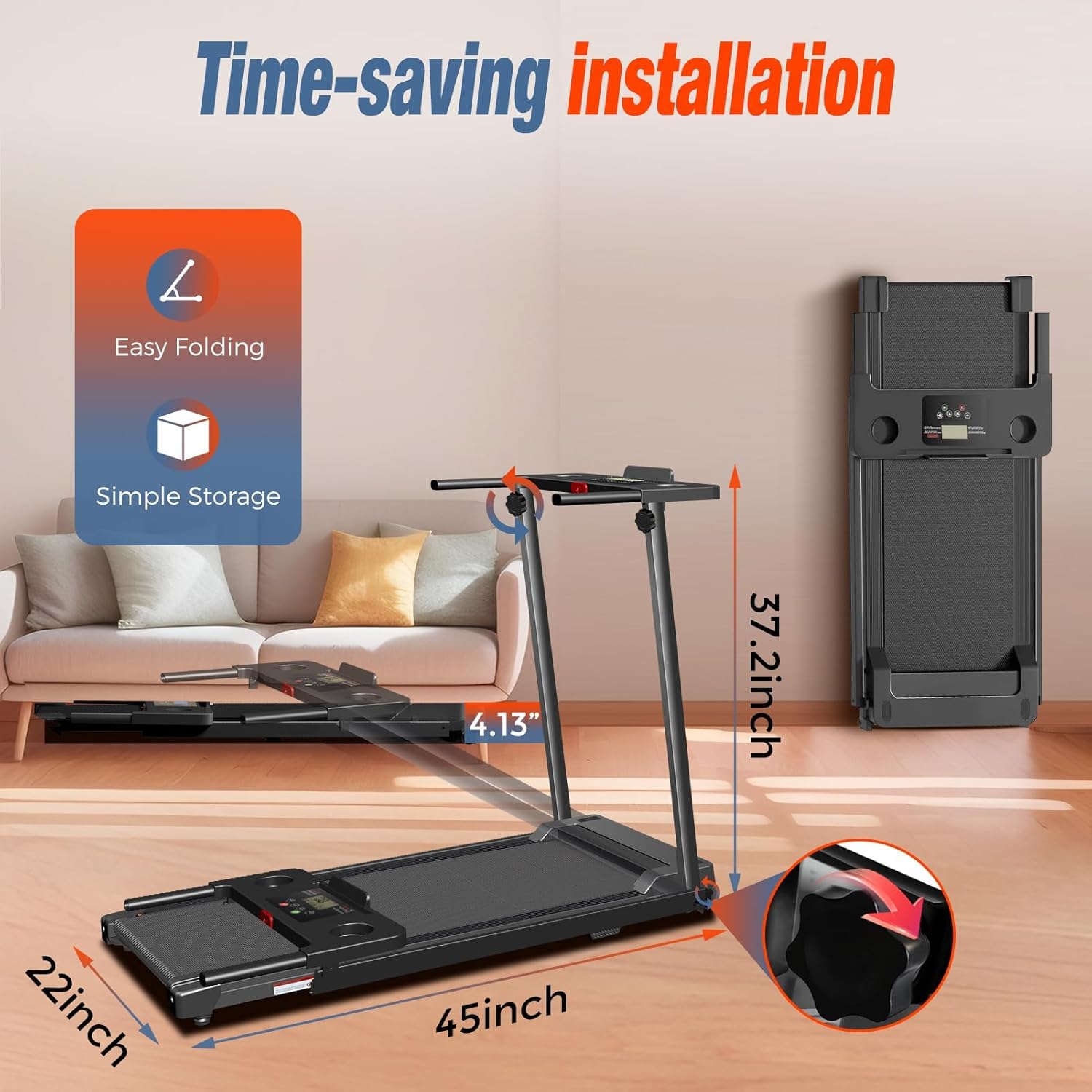 Merry & Bright: Foldable Home Treadmill – 3.0HP Quiet Walking & Running Pad