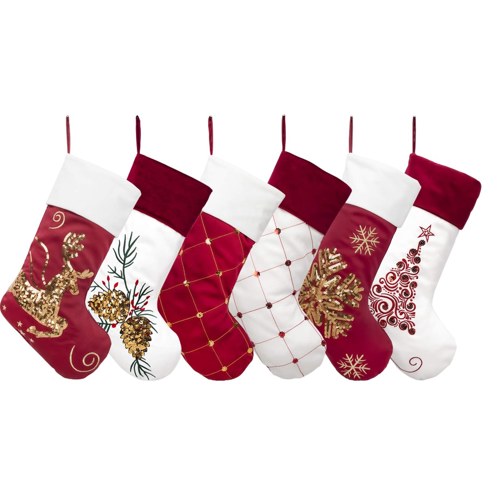 Merry & Bright Family Christmas Stockings Set of 6 New Embroidery