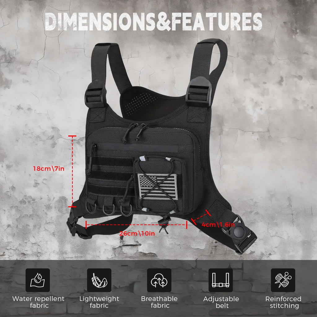 Merry & Bright Outdoor Sports Chest Bag for Men, Chest Vest Holster Fits Most Pistols, Adjustable EDC Travel Chest Pack for Running, Hiking, Workouts (Black)