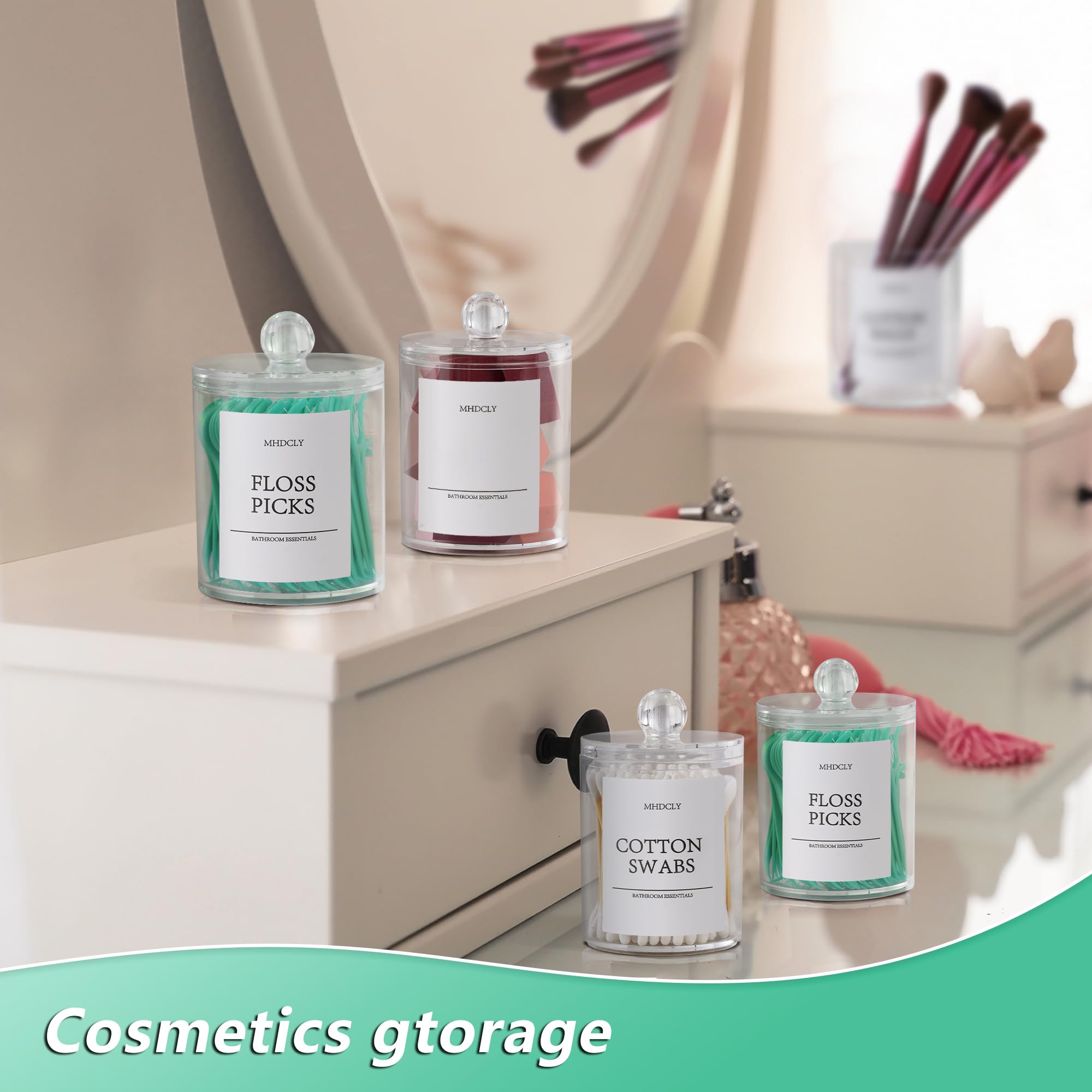 Merry & Bright  4-Pack Clear Bathroom Storage Canisters – QTip & Cotton Organizer